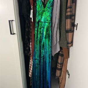 Lulu's Green and Blue Sequin Jumpsuit